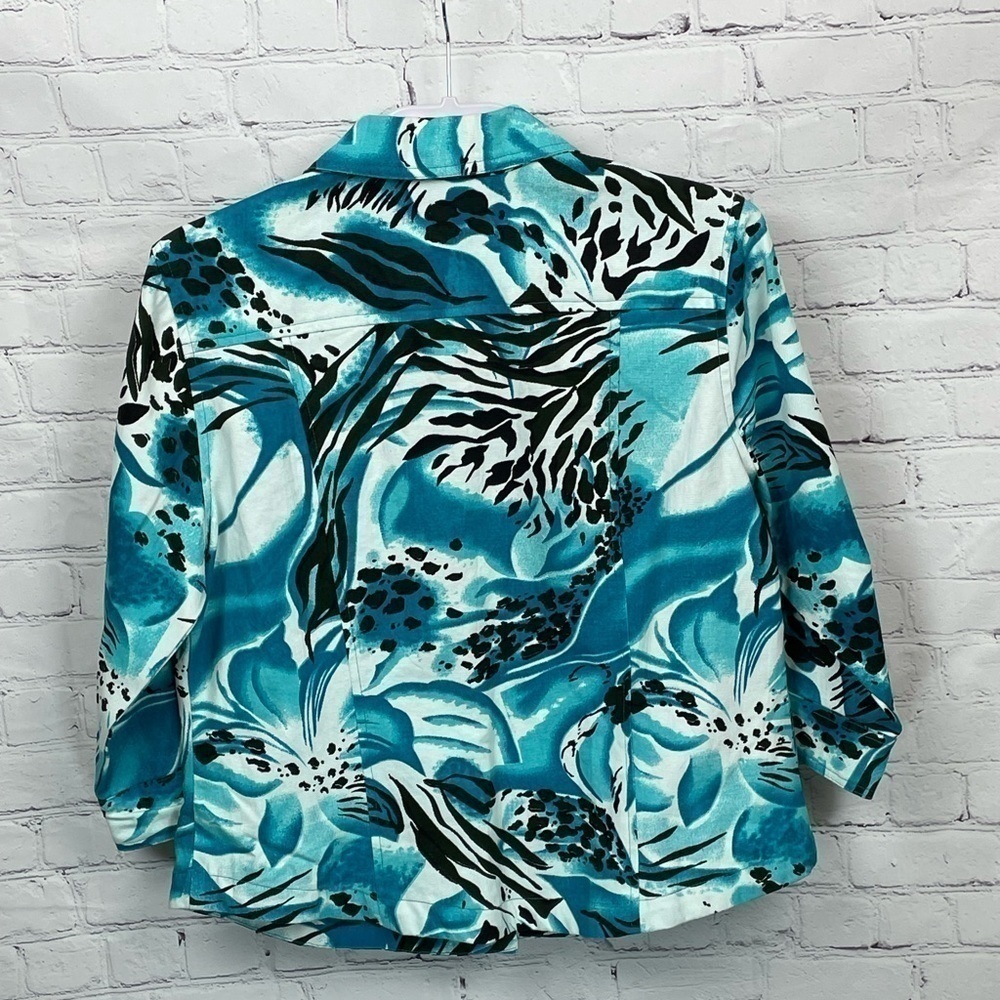 Westbound Petites 3/4 Sleeve Blue/Black Floral Button Down Jacket Petite Large - Picture 2 of 6